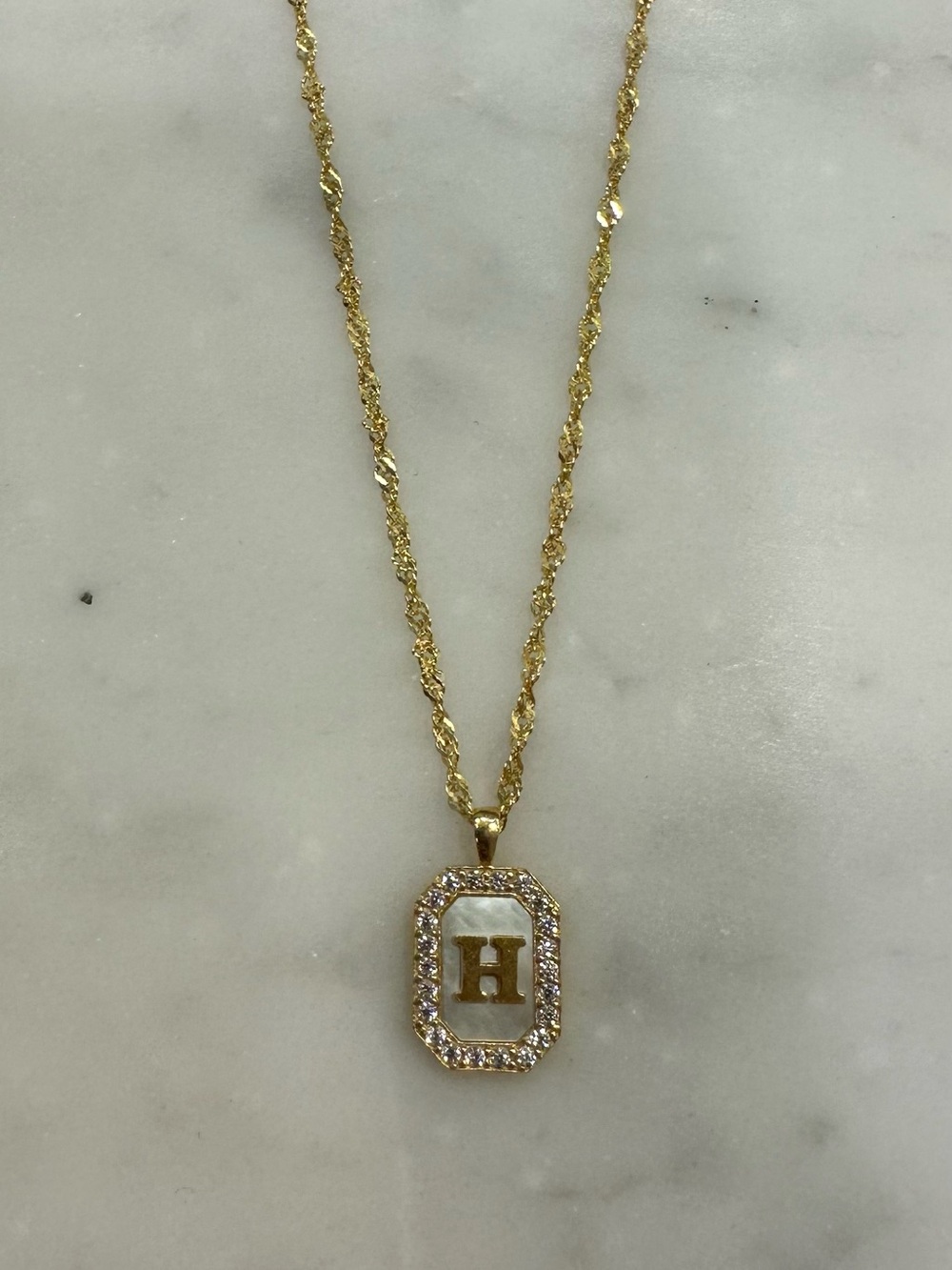 Initial H pave mother of pearl necklace